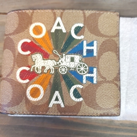 𝅺coach 3 In 1 Wallet In Signature Canvas With Coach Radial Rainbow NWT - Picture 2 of 7